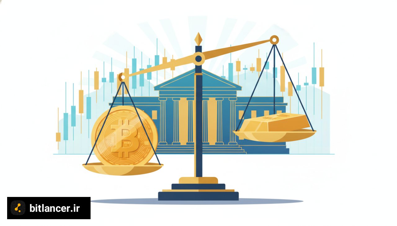 تصویر تحلیلی از بازار رمزارز در اکتبر ۲۰۲۶ با محوریت بیت کوین و نسبت آن به طلا