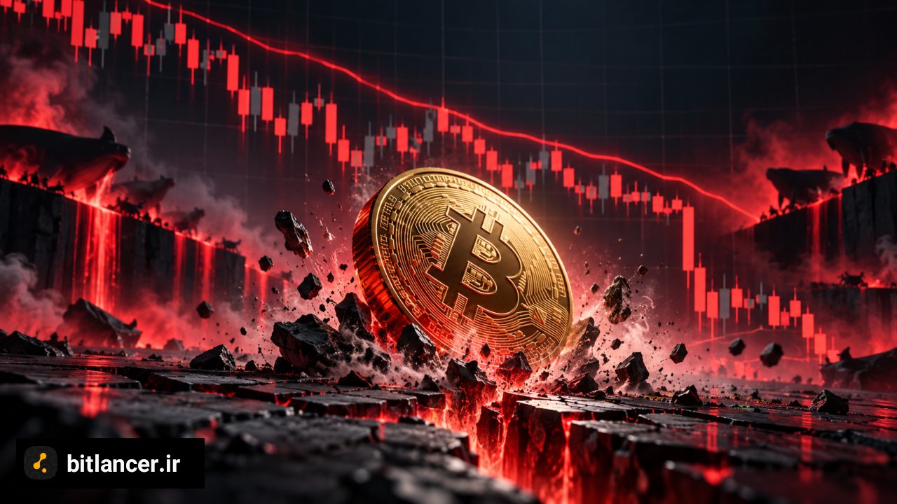 نمودار نزولی بیت کوین با نمایش سطح ۸۰ هزار دلار و فشار فروش در بازار مشتقات